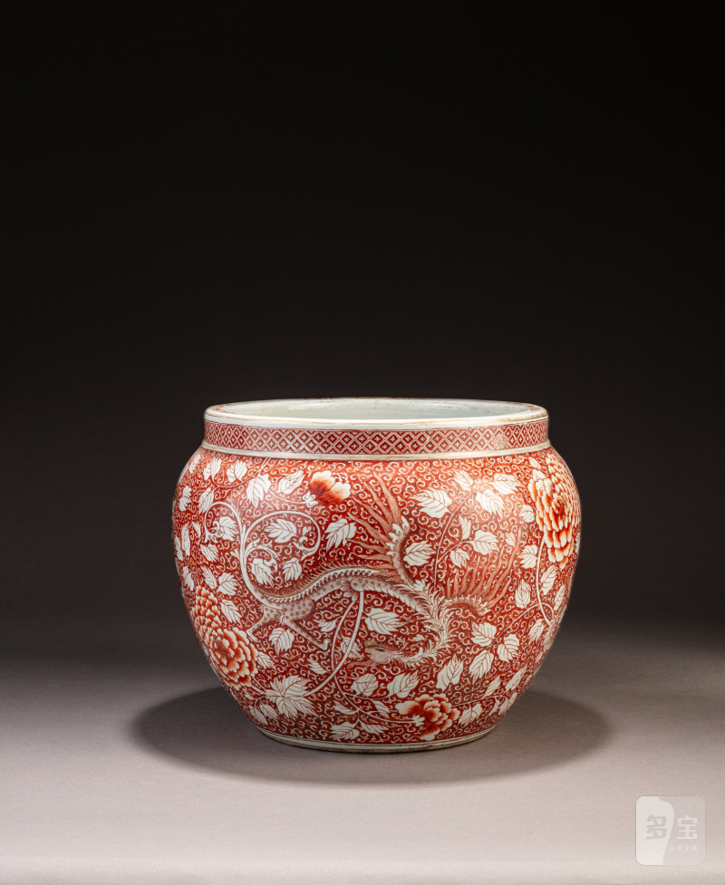 清十八/十九世紀 礬紅彩描金穿花鳳紋缸 - 图4